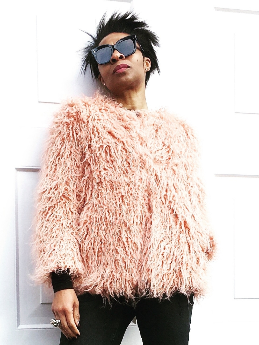 NWT H&M Blush Pink Faux Fur Jacket XS S Cropped Teddy Coat